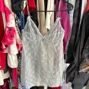 NWT SKIMS Underwire Bow Tulle Slip Dress Mercury Sheer Lace Lingerie Size S